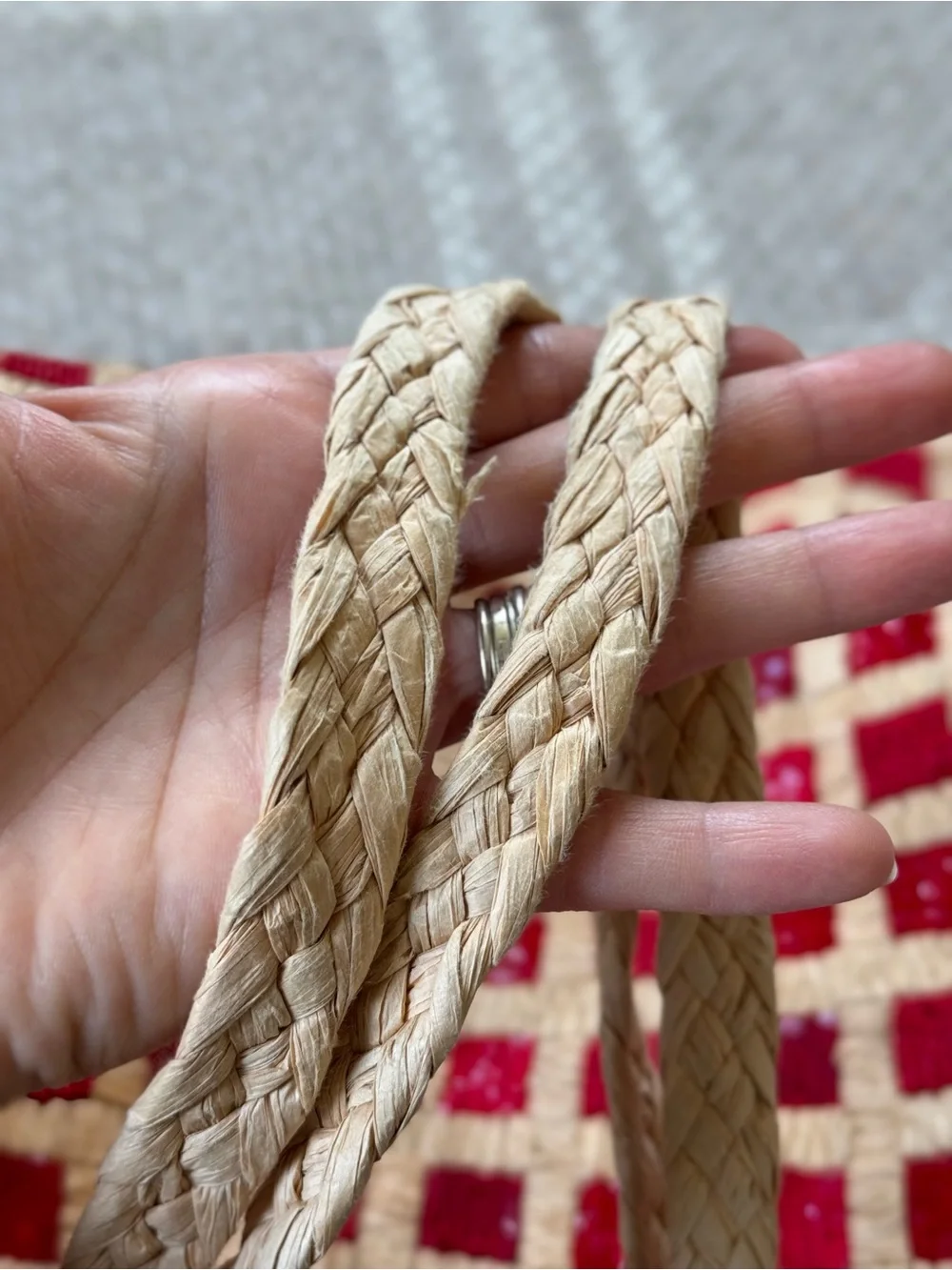 Anthropologie Sequin Raffia Tote red